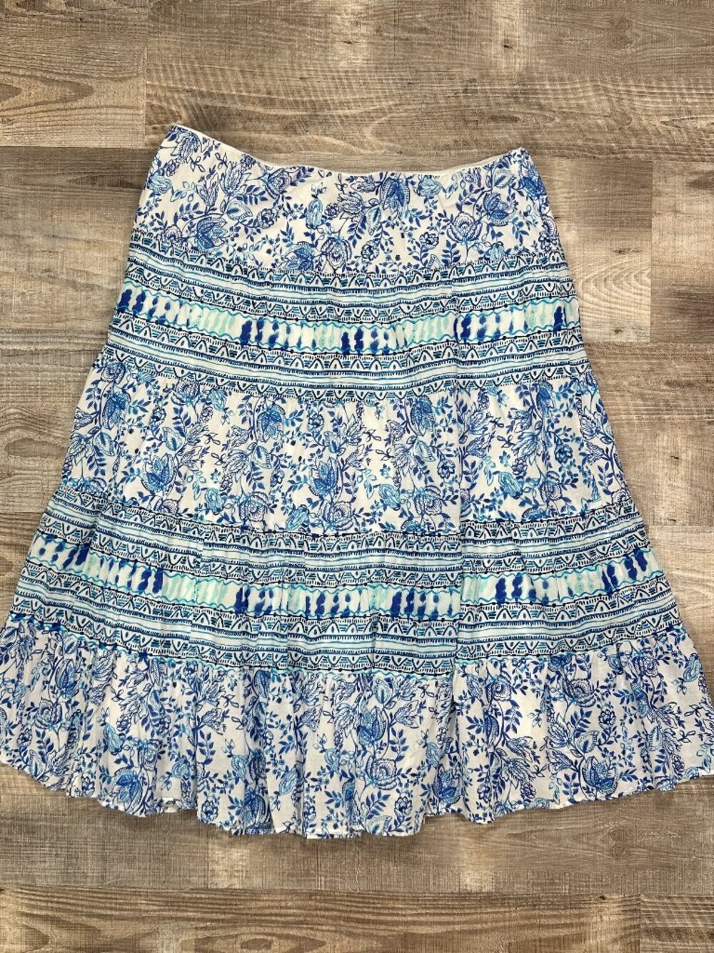 Vintage CHAPS 100% Cotton Elastic Waist Flowy Floral Midi Skirt Sz XL